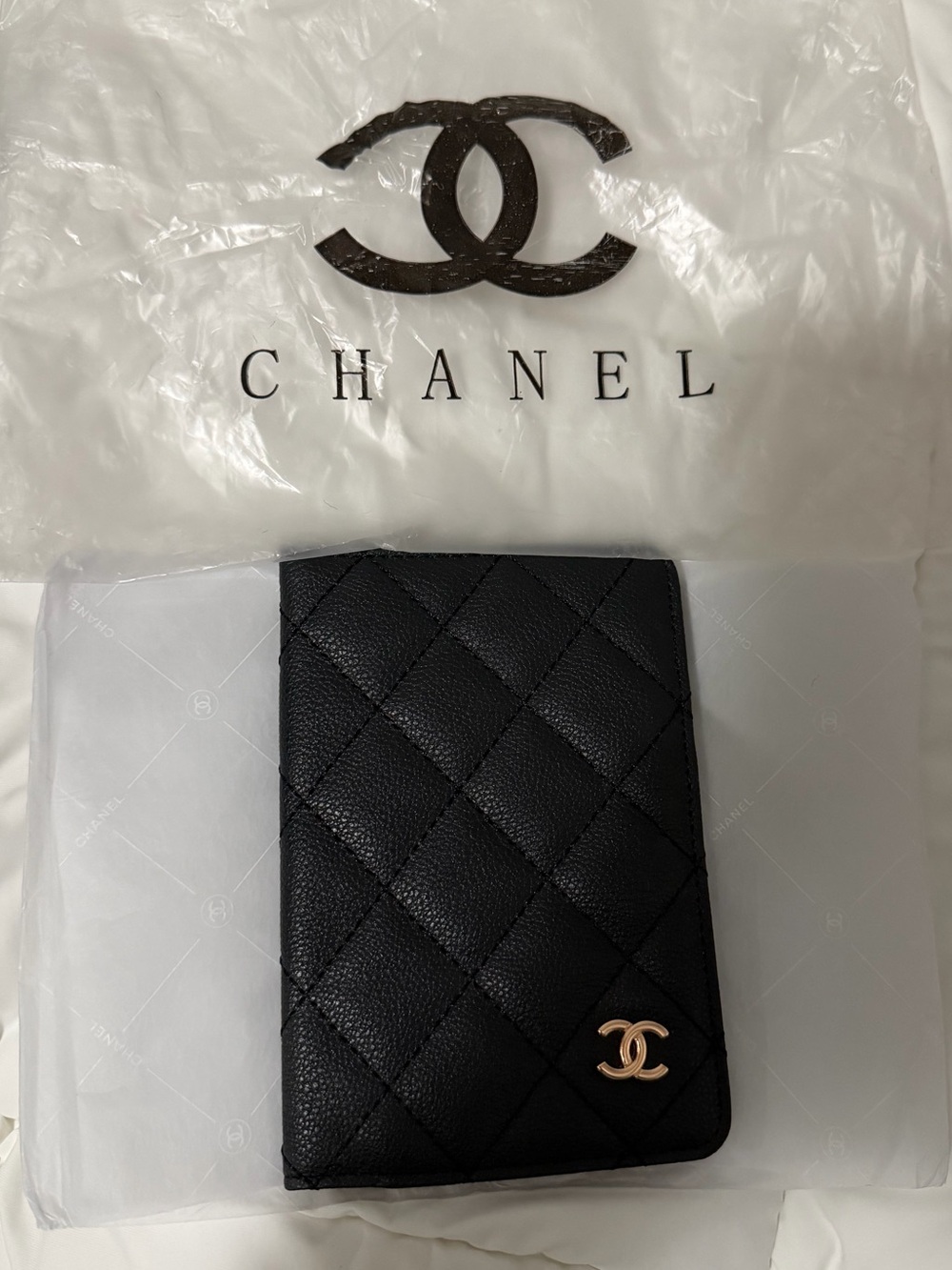 GWP CHANEL Black Quilted Passport Holder